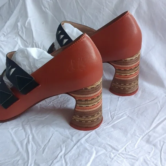 Fluevog Shoes Brown Leather Heels with Black Straps 9.0 - Picture 1 of 11